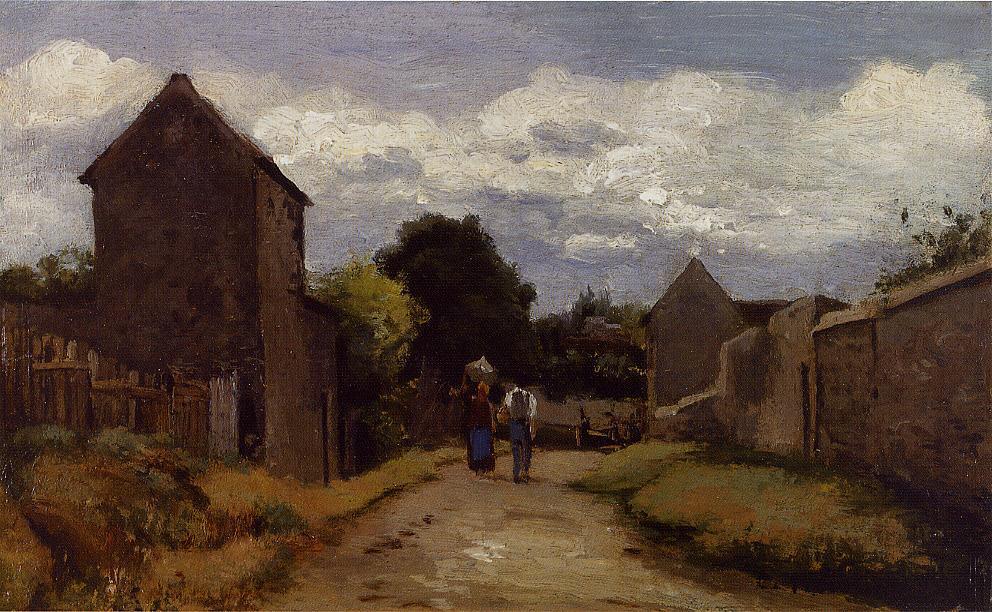 Male And Female Peasants On A Path Crossing The Countryside — Camille Pissarro