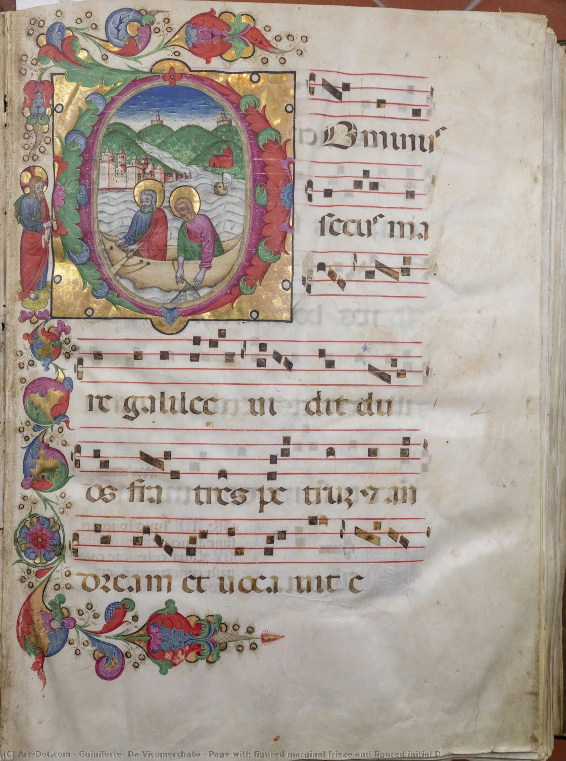 Page With Figured Marginal Frieze And Figured Initial D — Guiniforte, Da Vicomerchato