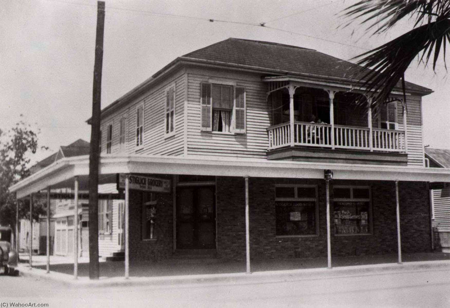Stiglich Grocery, 2728 Avenue Q. Two People Barely Seen On Upper Porch, 1936, From The Corner Stores Of Galveston, Galveston County Cultural Arts Council — Betty Tichich