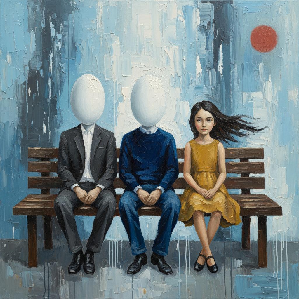 The Silent Watchers Under A Crimson Moon In Melancholic Blue Shadows — Christian Noiret