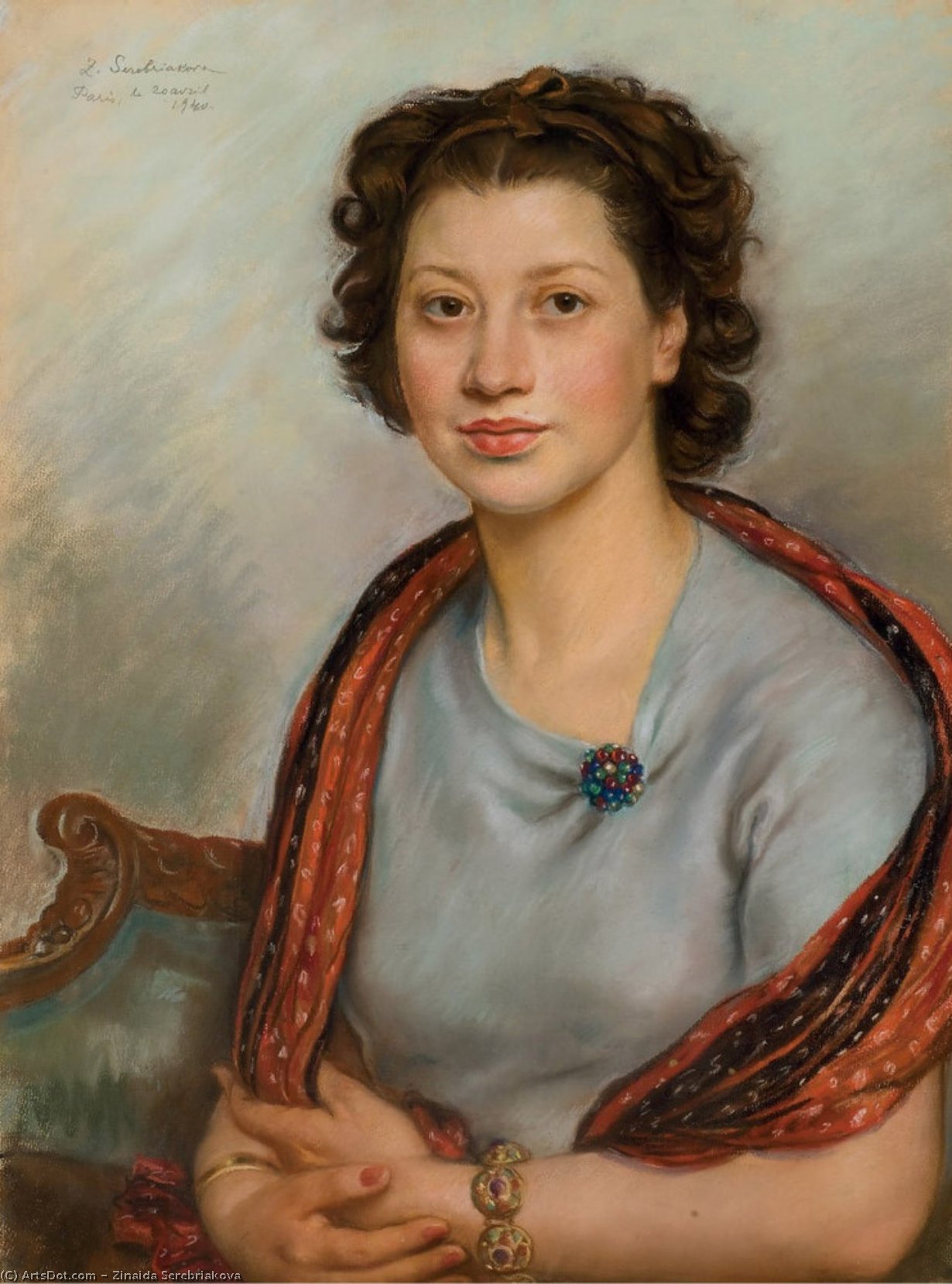 Portrait Of Bertha Popoff In A Red Shawl — Zinaida Serebriakova