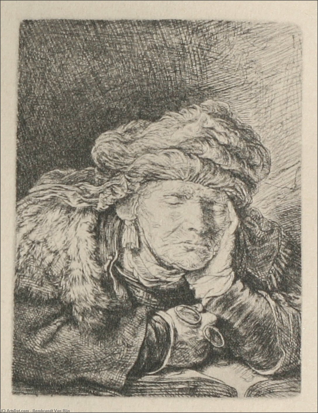 An Old Woman, Sleeping — Rembrandt Van Rijn