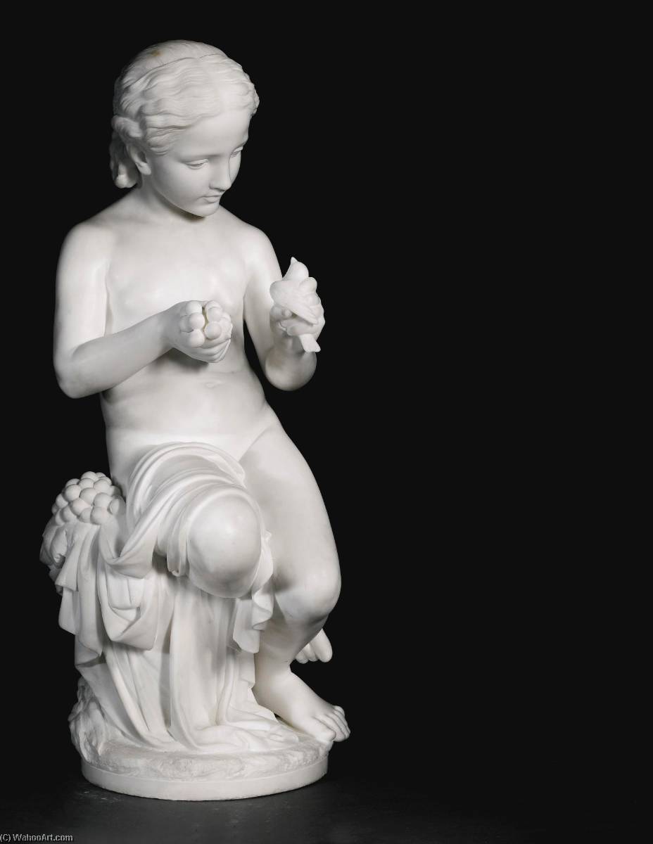 Young Girl Holding Grapes And A Bird — Odoardo Fantacchiotti