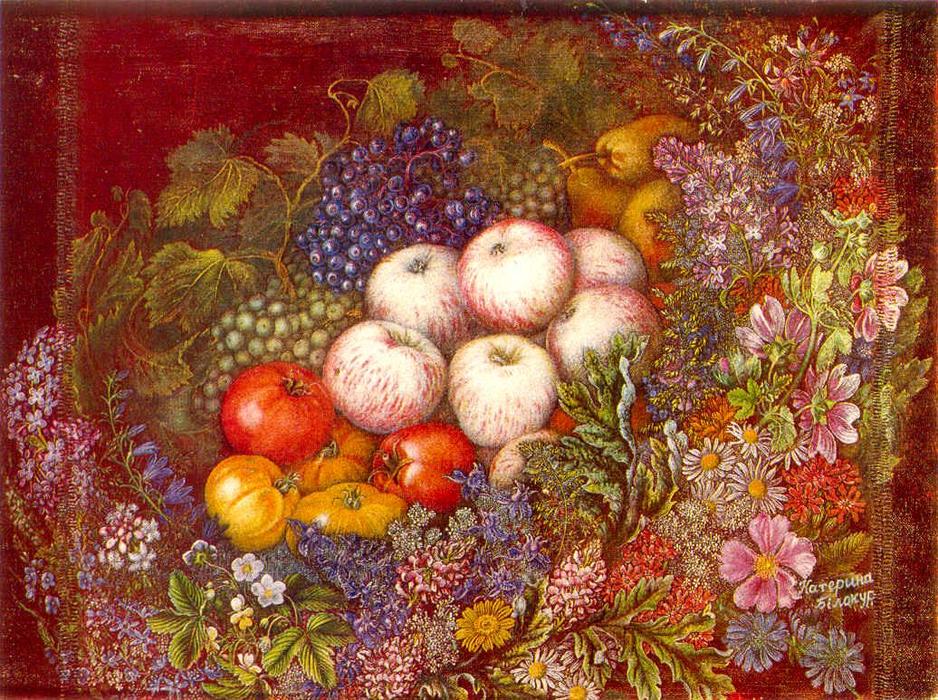 Still Life ''flowers, Apples, Tomatoes'' — Kateryna Vasylivna Bilokur