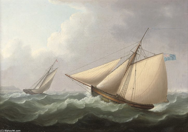 Cutters In Pursuit In A Stiff Breeze Offshore — Thomas Buttersworth
