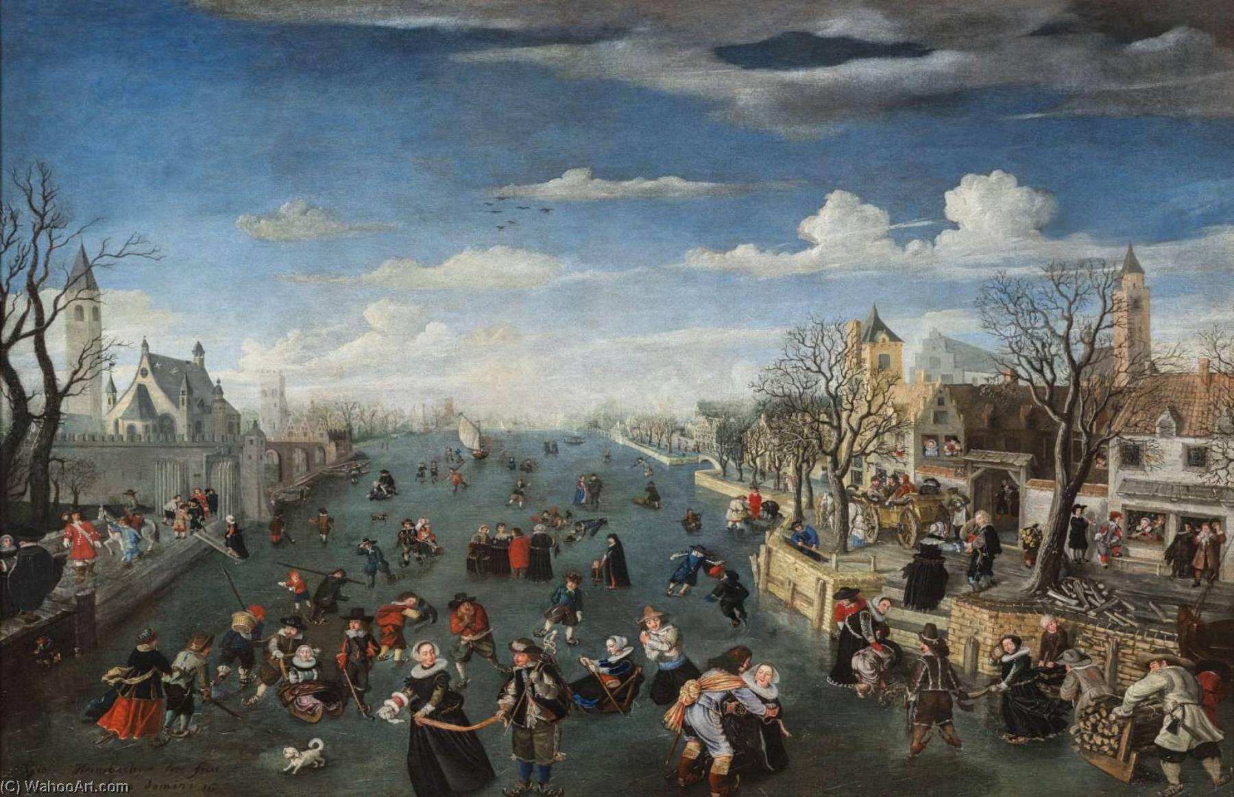 Winter Landscape With Skaters On A River — Wolfgang Heimbach