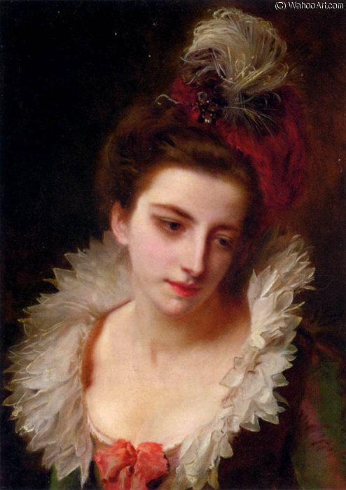 Portrait Of A Lady With A Feathered Hat — Gustave Jean Jacquet