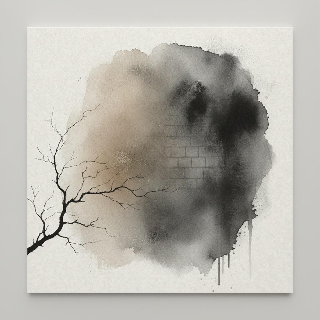 Charcoal Ink Wash Over Fading Sepia Brickwork — Laurent Roche