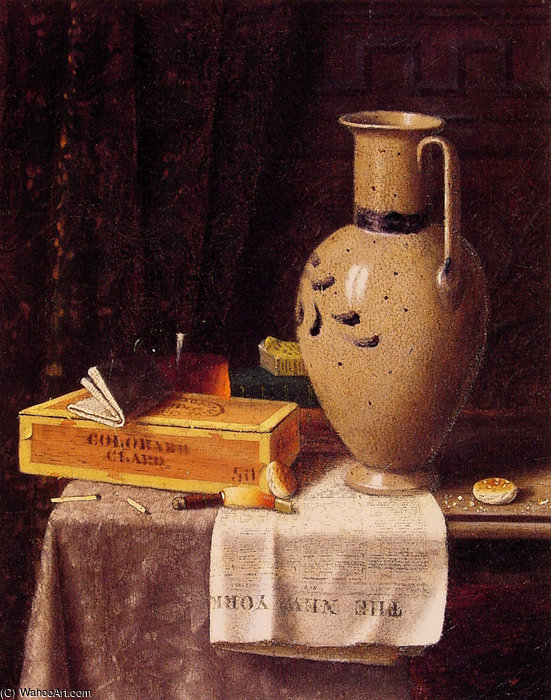 Cigar Box Pitcher And New York Herald — William Michael Harnett