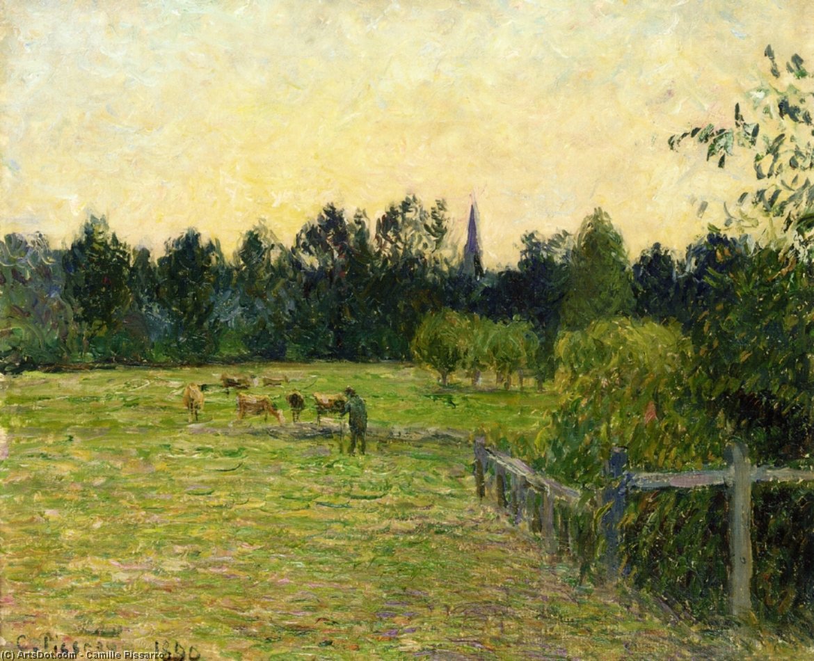 Cowherd In A Field At Eragny — Camille Pissarro