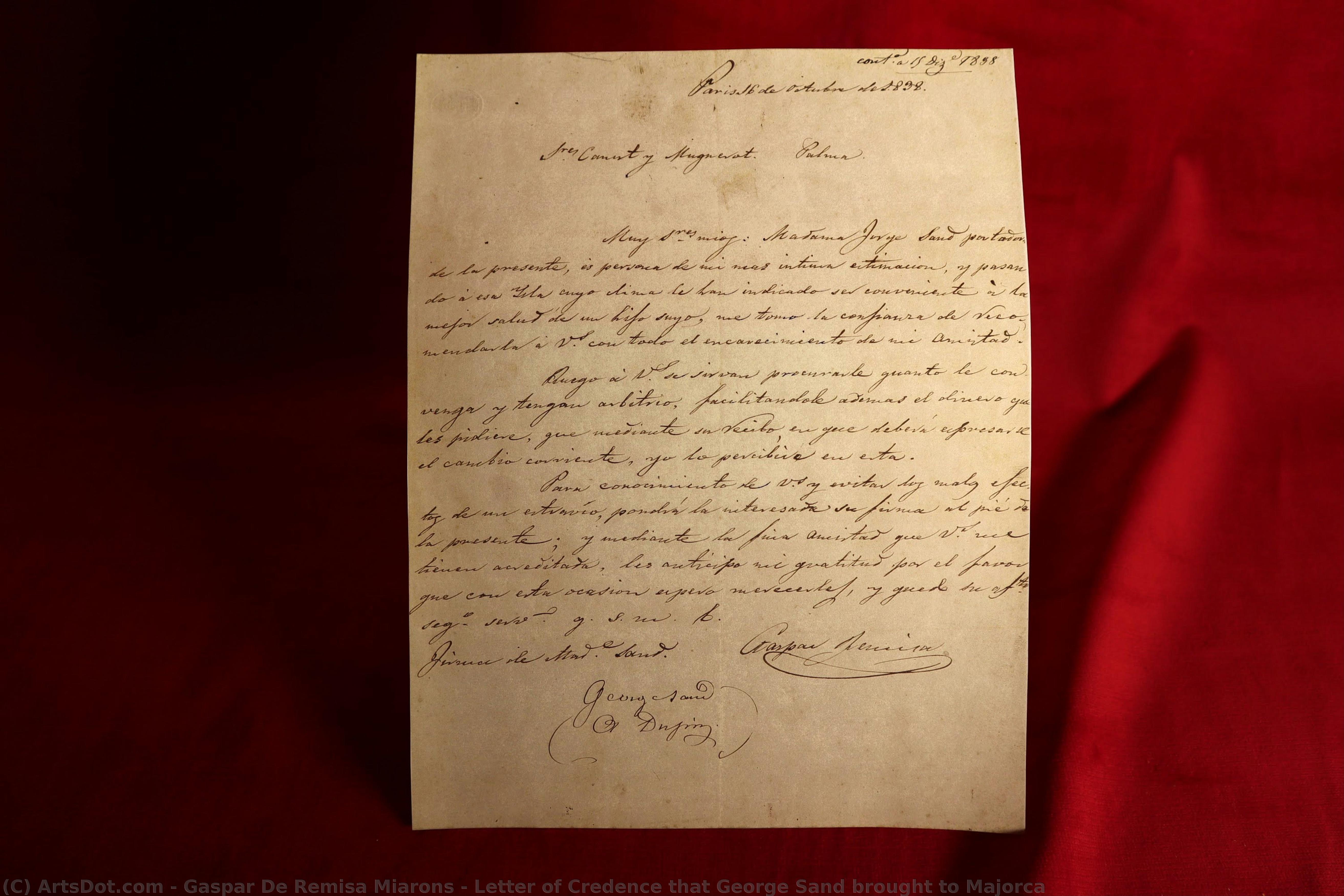Letter Of Credence That George Sand Brought To Majorca — Gaspar De Remisa Miarons