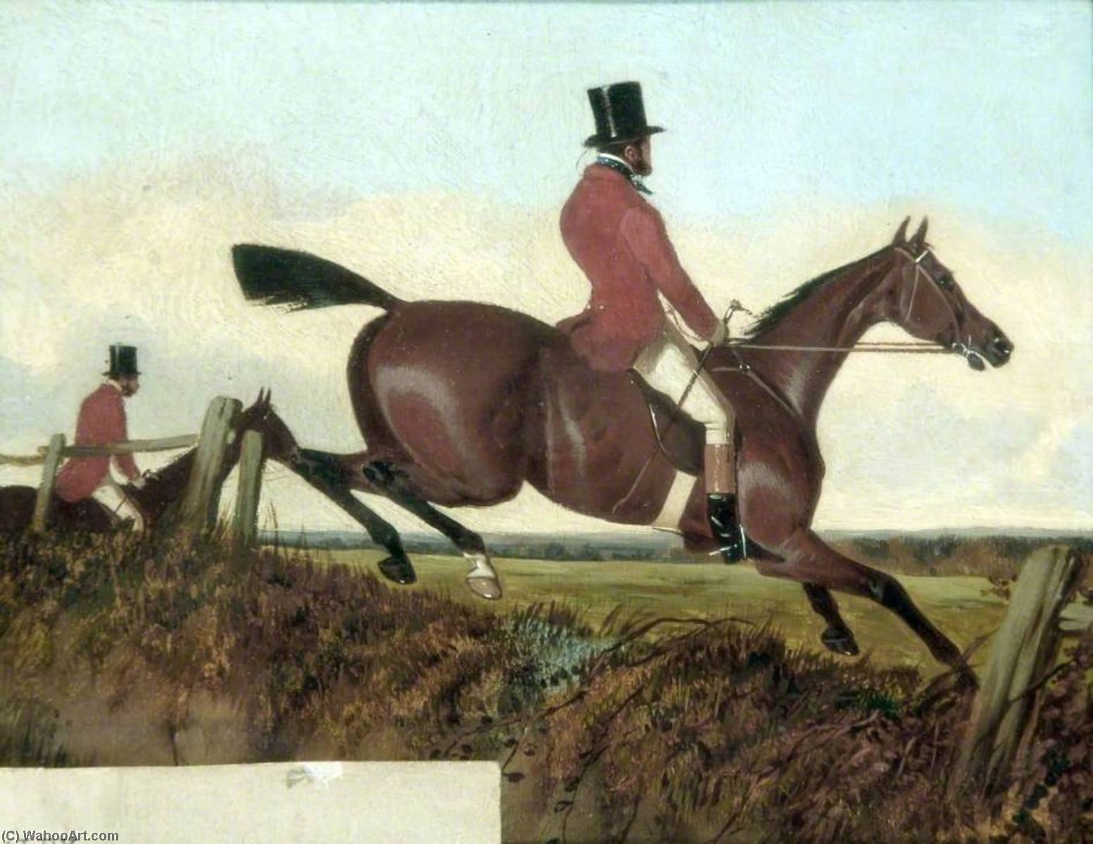 Gentleman On A Chestnut Horse Taking A Fence — John Dalby