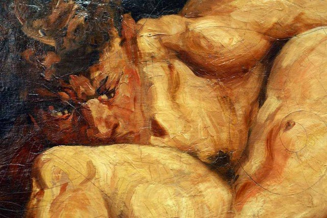 The Wrestlers (face Of Top Wrestler Detail) — George Benjamin Luks