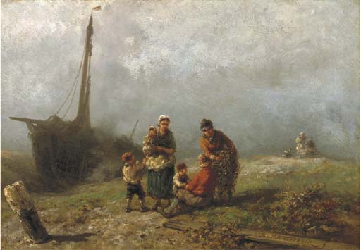 Fisherfolk In The Dunes — Hermanus Koekkoek (the Elder)
