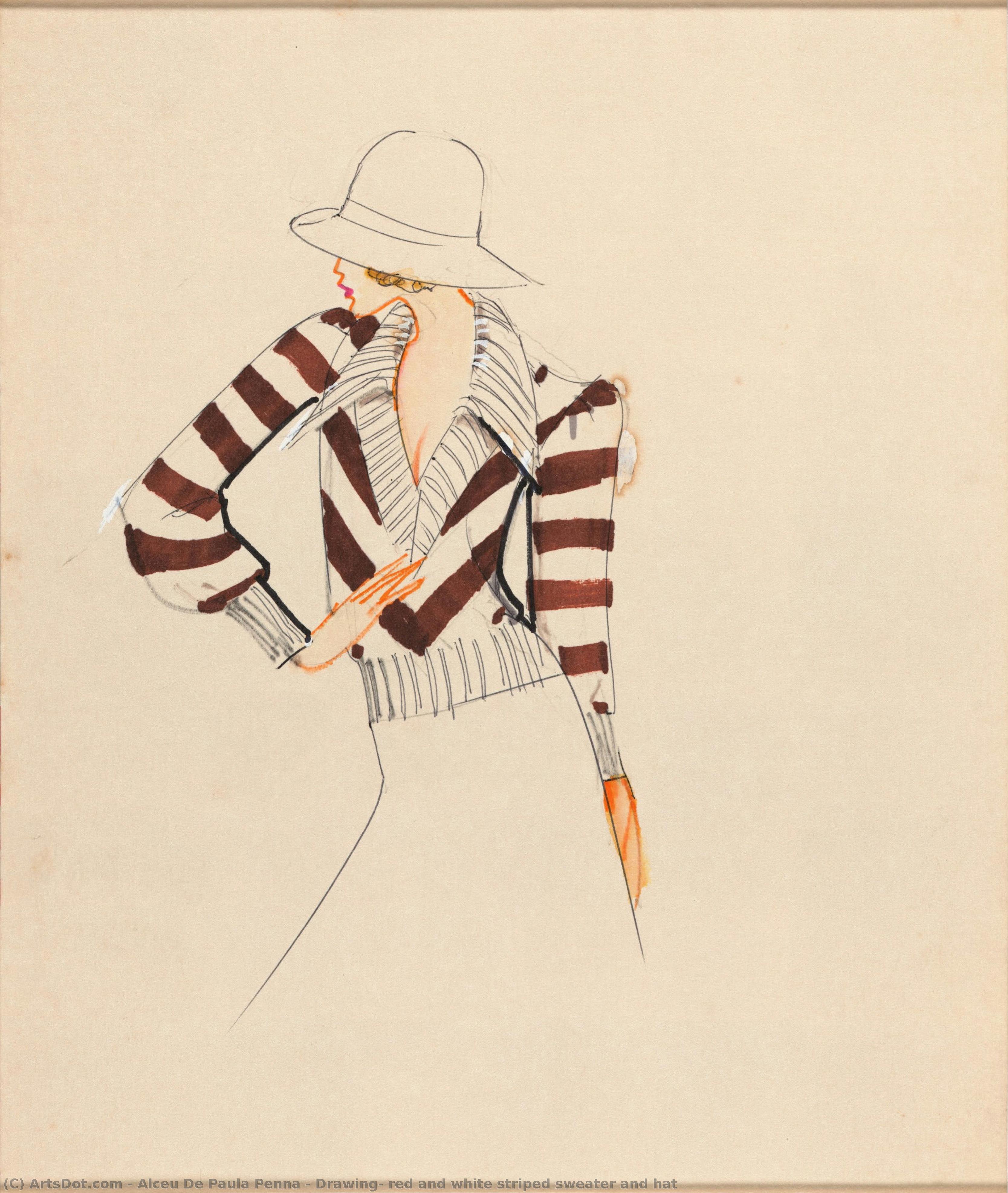 Drawing, Red And White Striped Sweater And Hat — Alceu De Paula Penna
