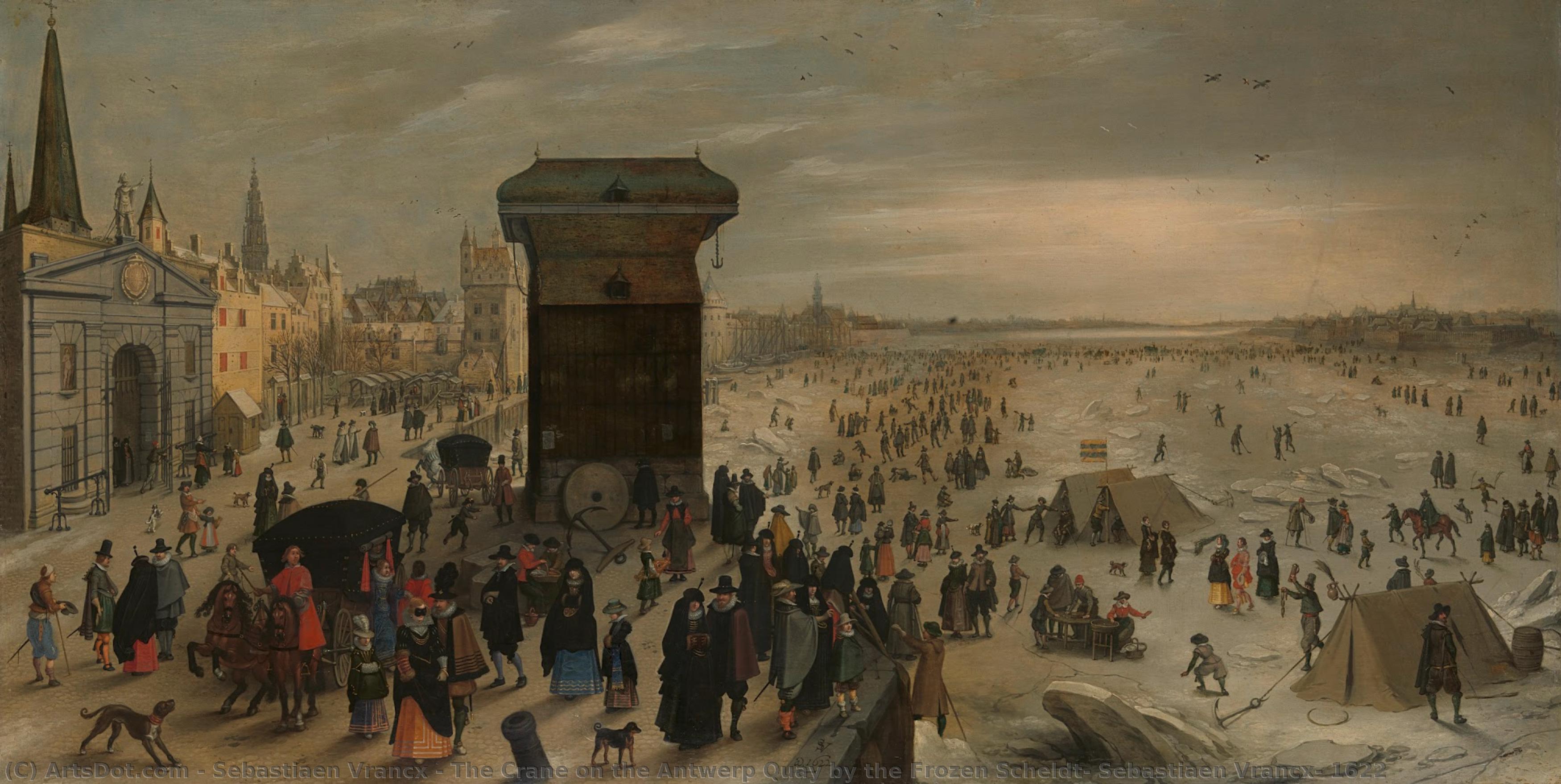 The Crane On The Antwerp Quay By The Frozen Scheldt, Sebastiaen Vrancx, 1622 — Sebastián Vrancx