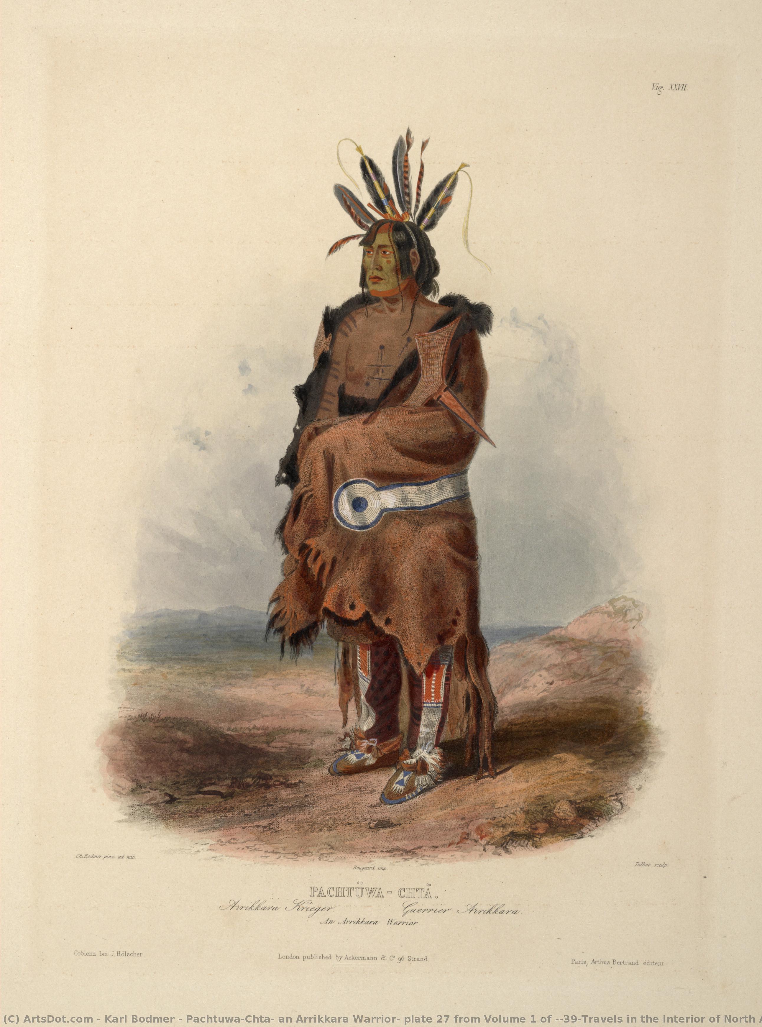 Pachtuwa-chta, An Arrikkara Warrior, Plate 27 From Volume 1 Of 'travels In The Interior Of North America' — Karl Bodmer