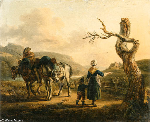 A Traveller On Horseback Conversing With A Mother And Child On A Path — Auguste Xavier Leprince