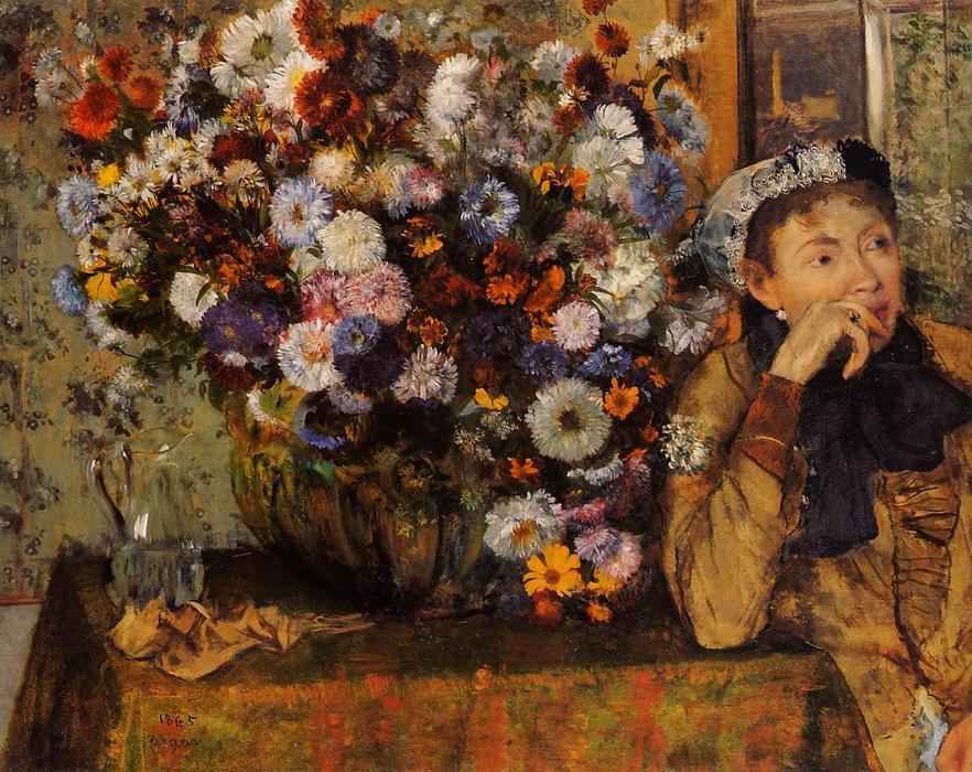 Eine Frau Sitzt Neben Einer Vase Mit Blumen (auch Bekannt Als Sardela) — Hilaire-germain-edgar Degas
