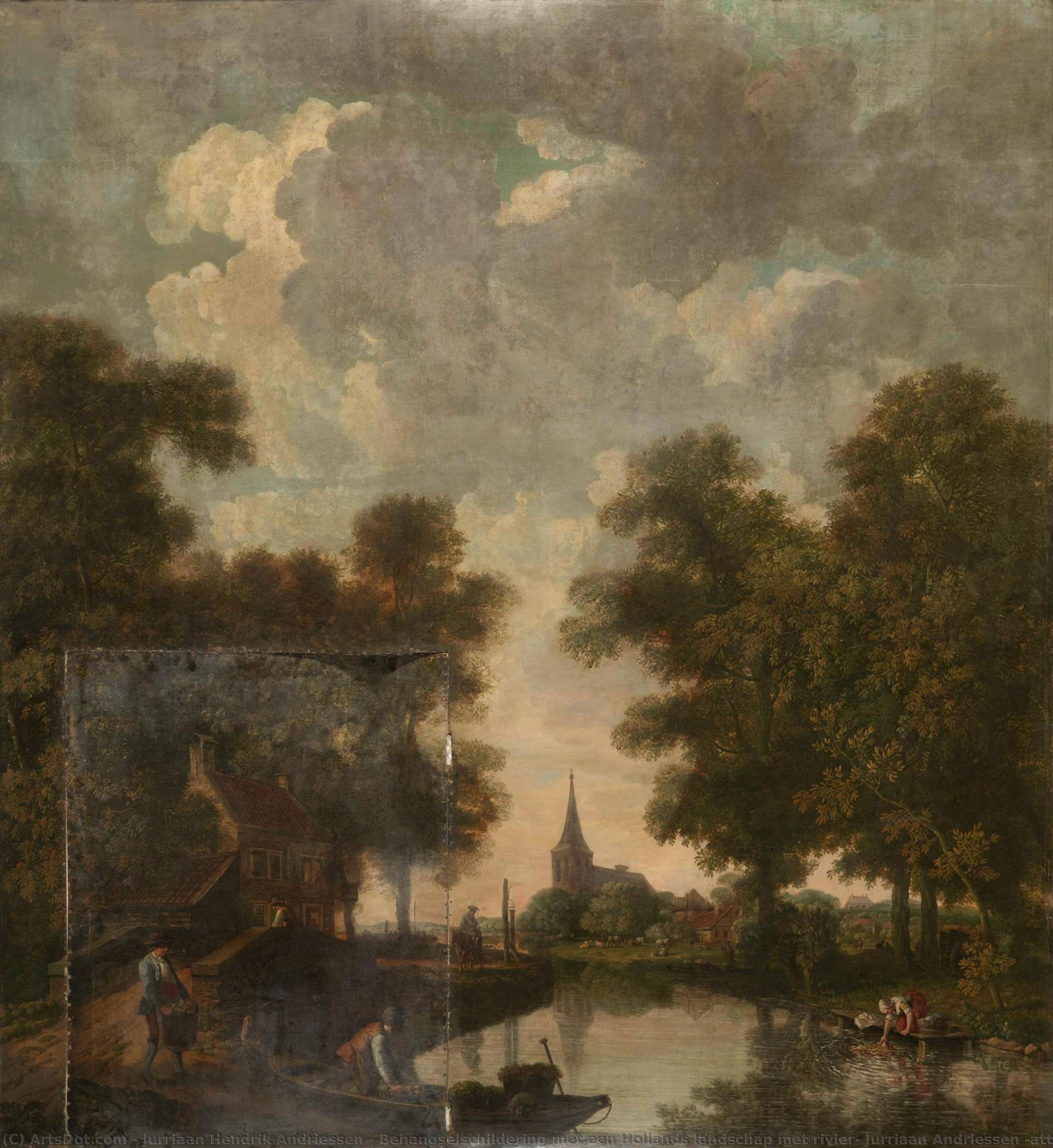 Behangselschildering Met Een Hollands Landschap Met Rivier, Jurriaan Andriessen (attributed To), C. 1776 — Jurriaan Hendrik Andriessen