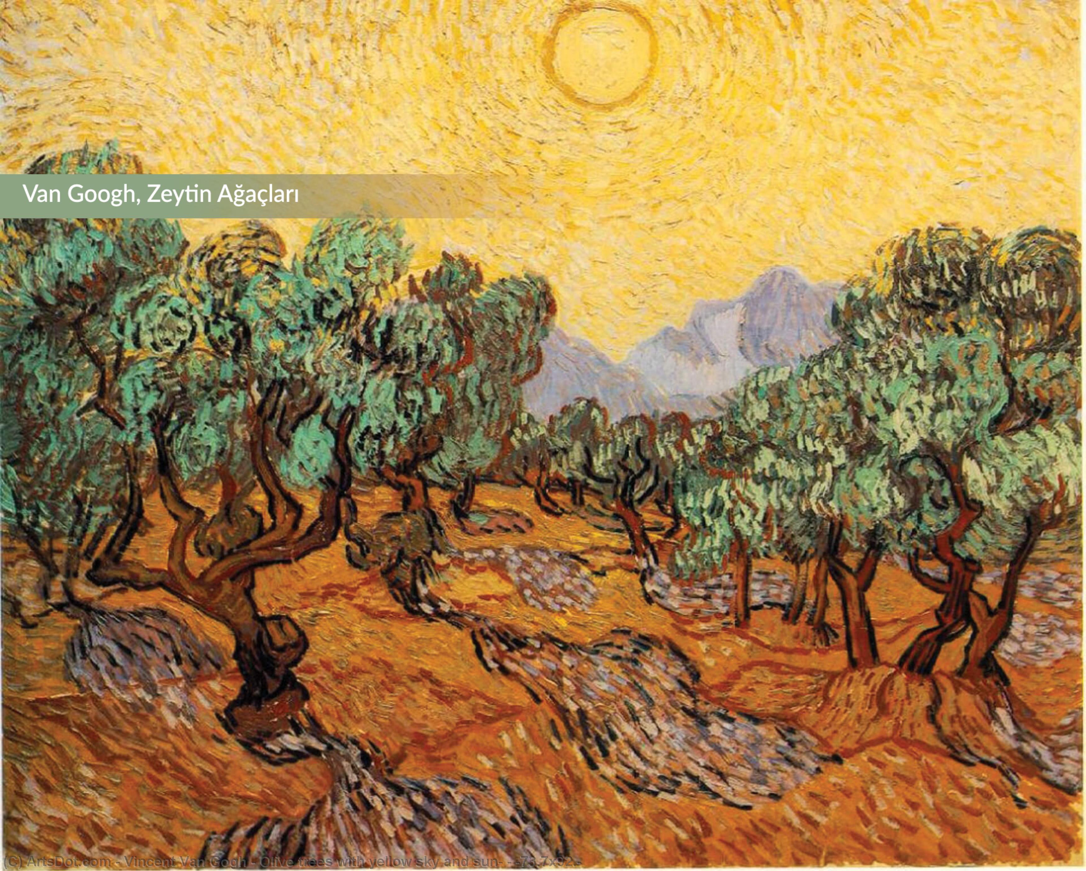 Olive Trees With Yellow Sky And Sun, - (73.7x92.) — Vincent Van Gog