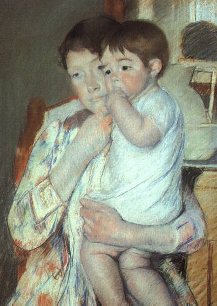 Mother And Child Against A Green Background (maternity) — Mary Stevenson Cassatt
