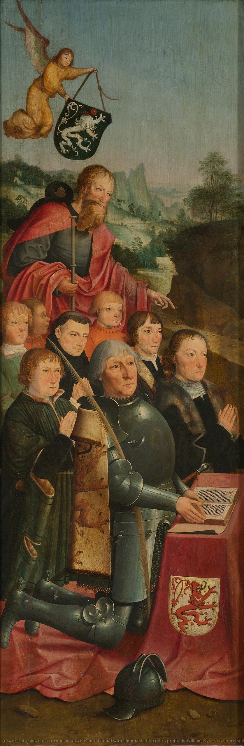 Memorial Panel With Eight Male Portraits, Probably Willem Jelysz Van Soutelande And Family, With Saint James The Greater And The Van Soutelande Family Crest, Inner Left Wing Of An Altarpiece, Master Of Alkmaar, C. 1515 - C. 1520 — Master Of Alkmaar