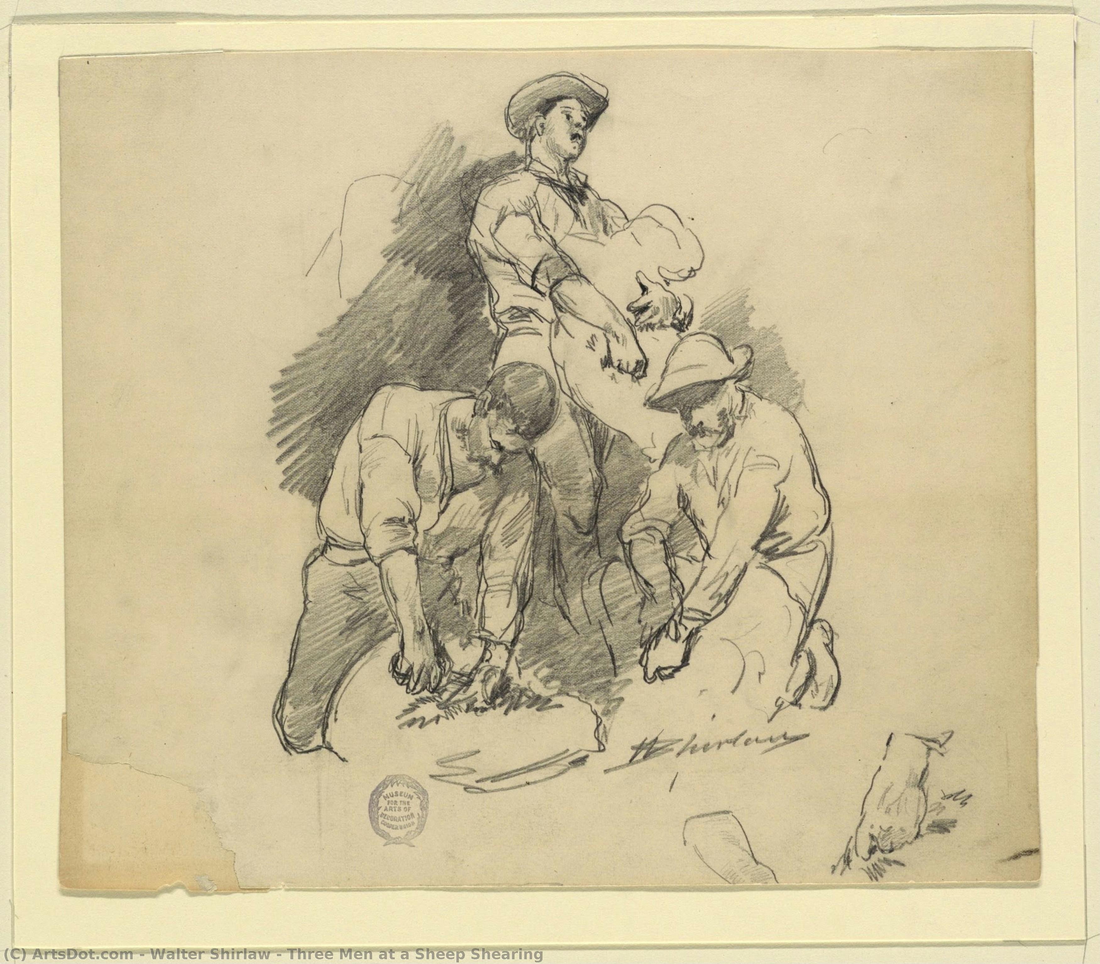 Three Men At A Sheep Shearing — Walter Shirlaw