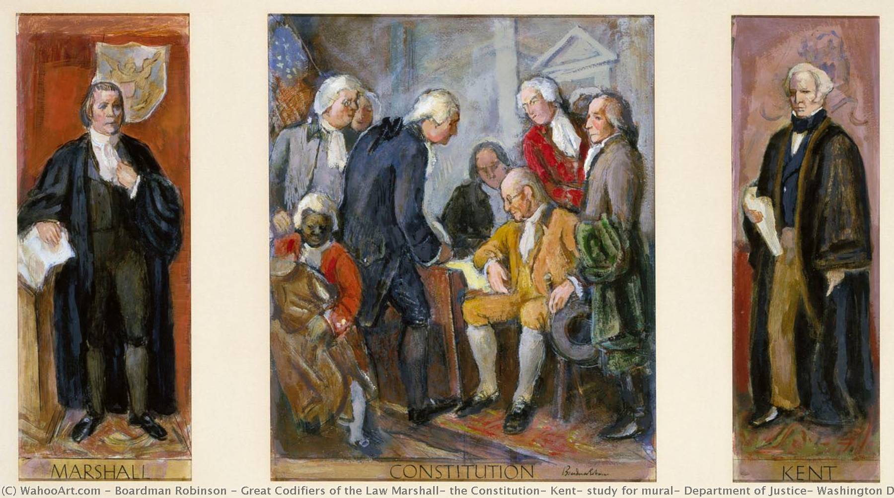 Great Codifiers Of The Law Marshall, The Constitution, Kent, Study For Mural, Department Of Justice, Washington D.c — Boardman Robinson