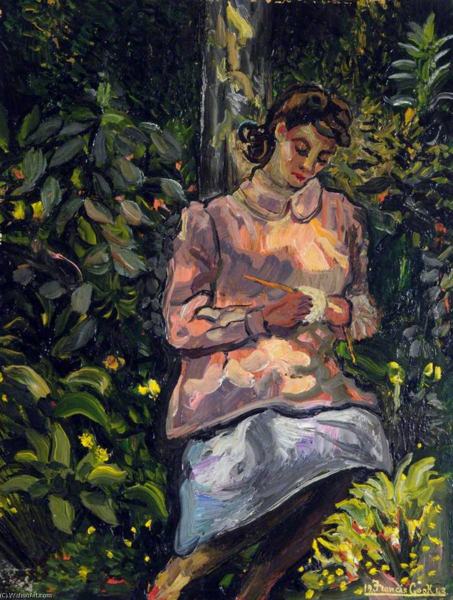 Catherine Knitting At Cothay Manor — Francis Ferdinand Maurice Cook