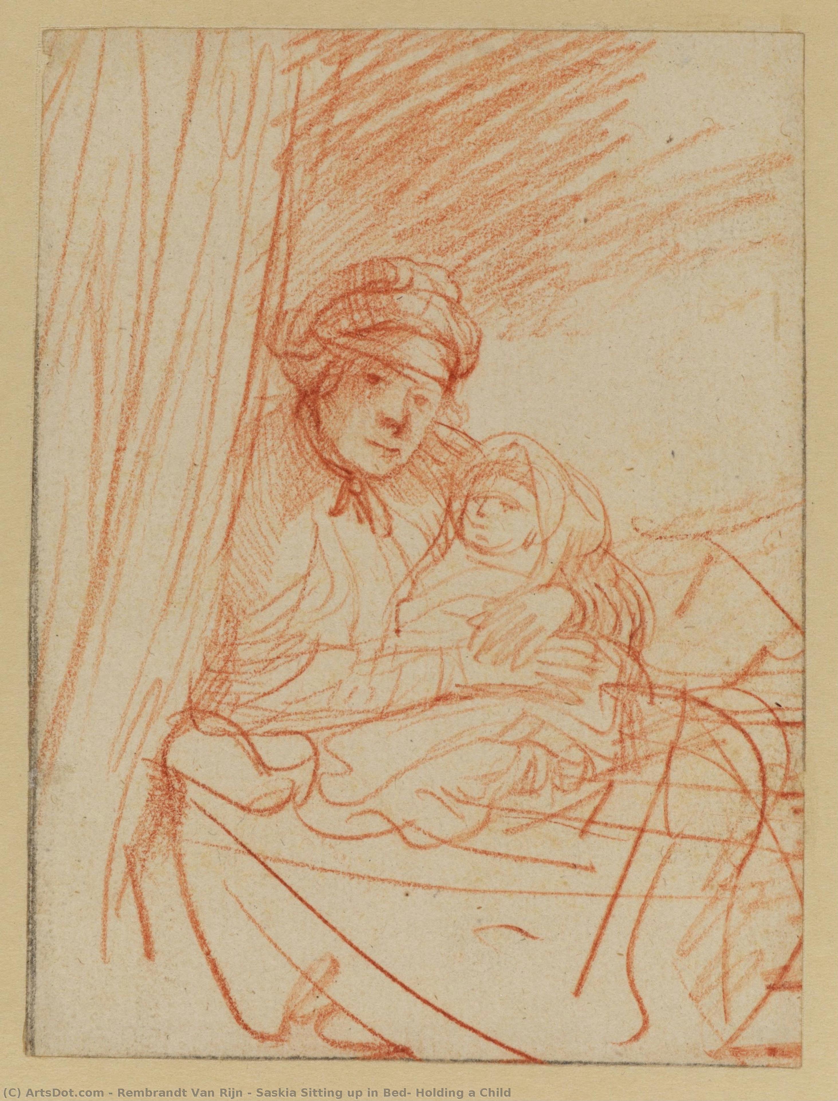Saskia Sitting Up In Bed, Holding A Child — Rembrandt Van Rijn