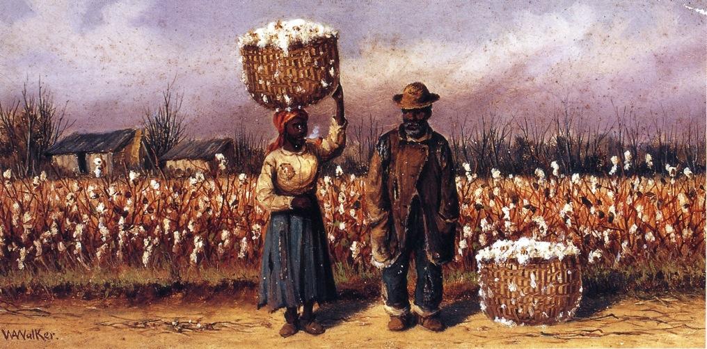 Negro Man And Woman In Cotton Field With Cotton Baskets — William Aiken Walker