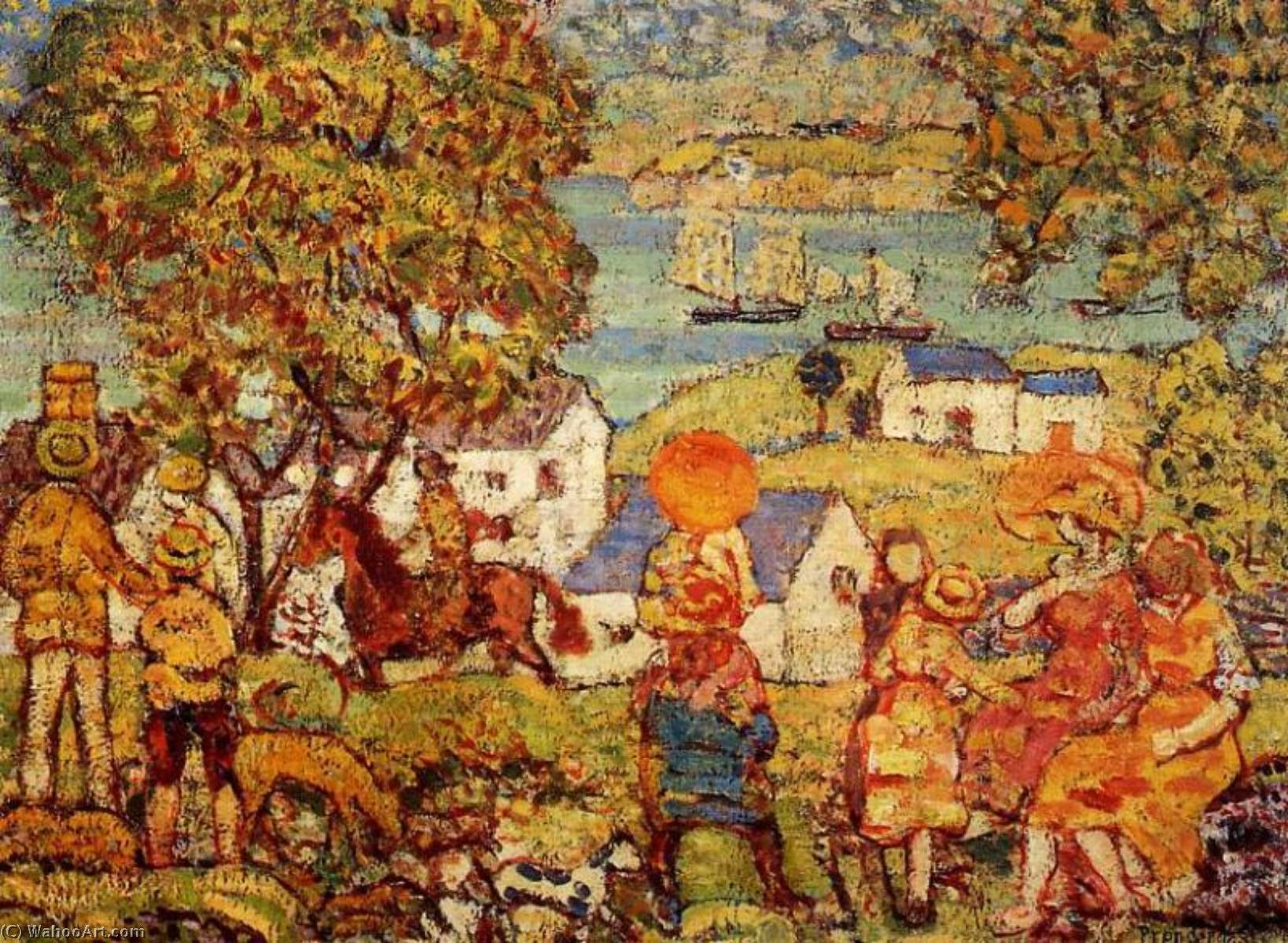 Landscape Figures, Cottages And Boats — Maurice Brazil Prendergast