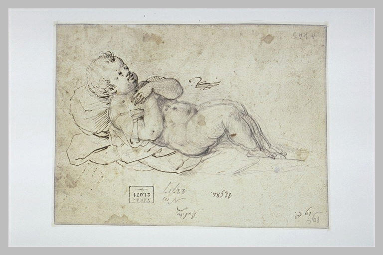 Enfant Nu Couché Sur Le Dos, Sur Une Draperie — Hans Von Aachen