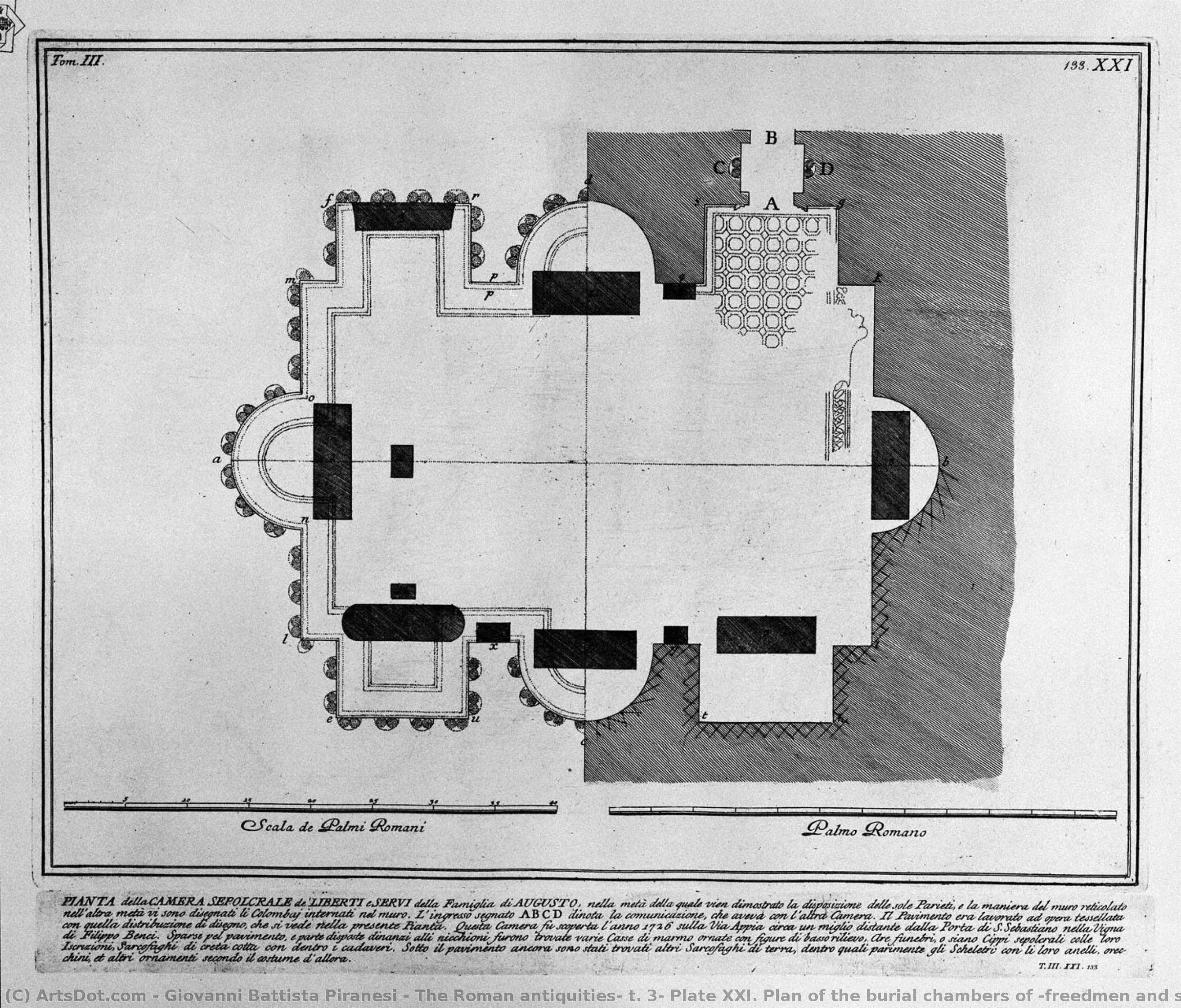 The Roman Antiquities, T. 3, Plate Xxi. Plan Of The Burial Chambers Of `freedmen And Servants Of The Family Of Augustus, Situated On The Appian Way A Mile From The Port Of St. Sebastiano. — Giovanni Battista Piranesi