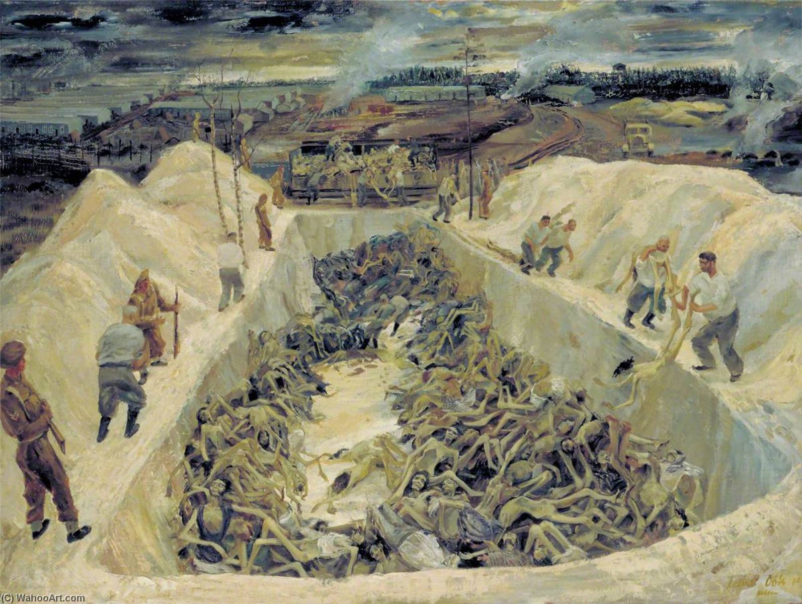 One Of The Death Pits, Belsen Ss Guards Collecting Bodies — Leslie Cole