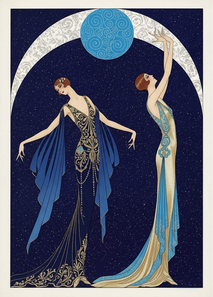Celestial Crescent And The Twin Figures In Midnight Blue — Valentin Laurent De Courcey