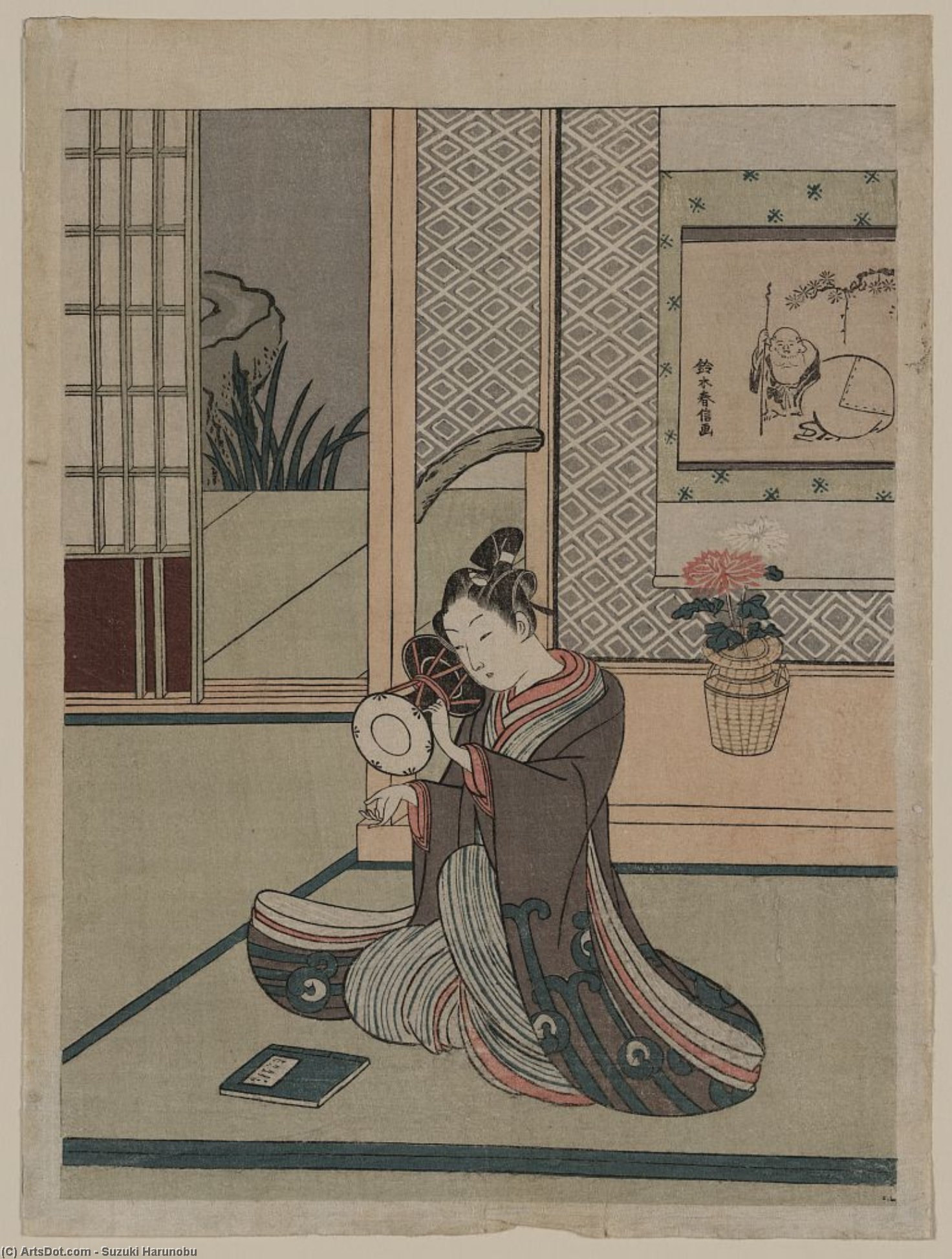 Young Man Striking A Drum — Suzuki Harunobu