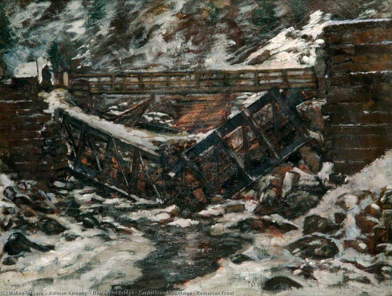 Destroyed Bridge, Carpathian Mountains, Romanian Front — Kalman Kemeny
