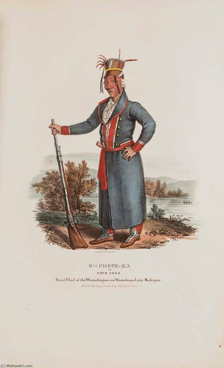 O' Check Ka Or Four Legs Head Chief Of The Winnebagoes Of Winnebago Lake Michigan, From The Aboriginal Portfolio — James Otto Lewis