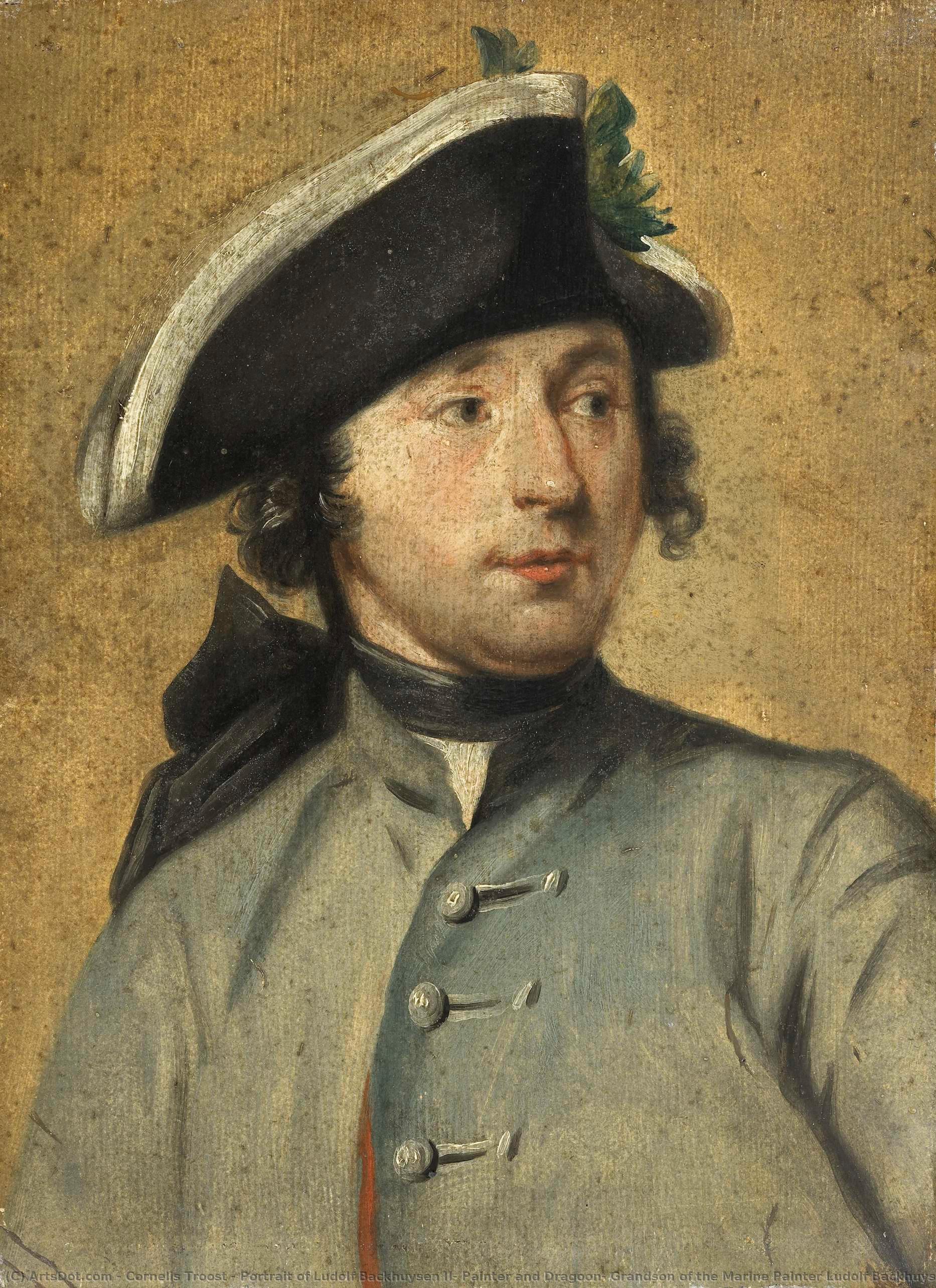 Portrait Of Ludolf Backhuysen Ii, Painter And Dragoon, Grandson Of The Marine Painter Ludolf Backhuysen I, Cornelis Troost, 1735 - 1750 — Cornelis Troost