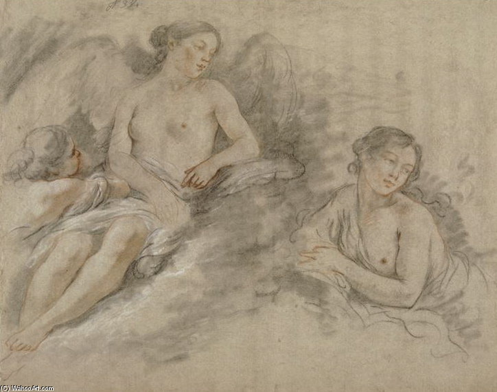 Figure Ailee Sur Des Nuees Avec Un Enfant Et Une Femme — Louis Jean François Lagrenée
