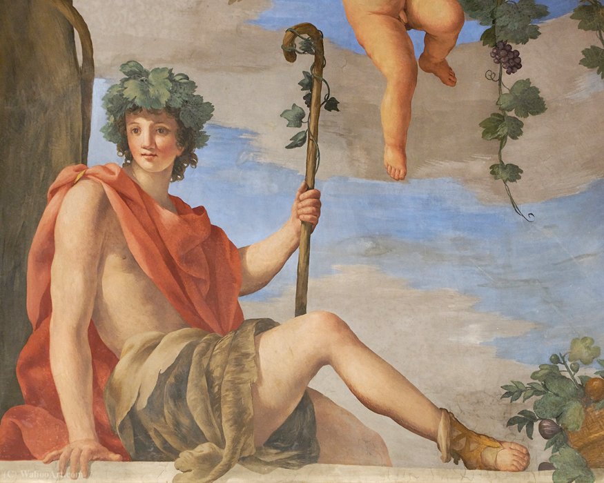 Dionysos, Detail Of An Allegory Of Autumn. Fresco, Corner Of The Ceiling, Antechamber Of Anne Of Austria's Summer Apartments. — Giovanni Francesco Romanelli