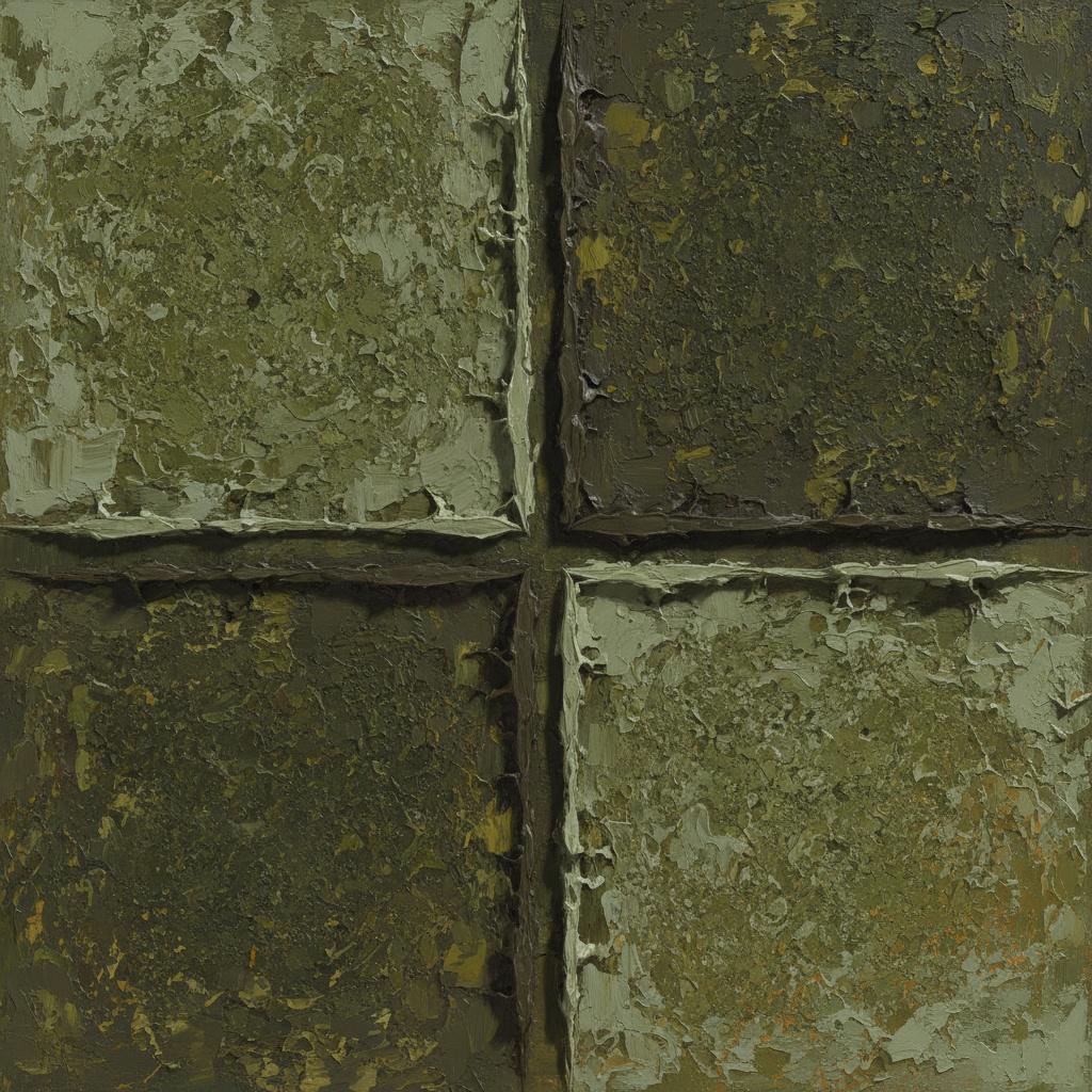 Monolithic Quadrants In Moss And Shadow: A Sculptural Study Of Earthly Permanence — David Moreau