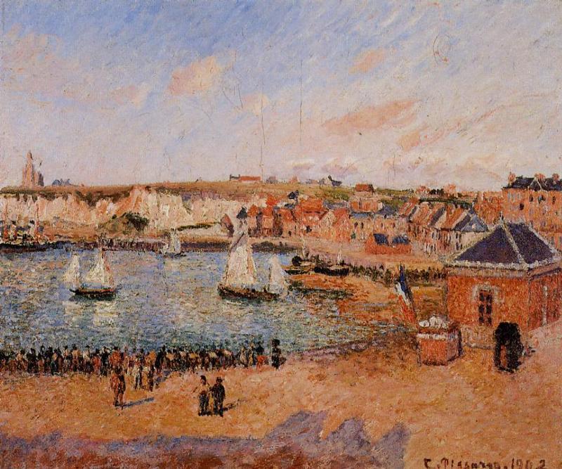 The Inner Harbor, Dieppe: Afternoon, Sun, Low Tide — Camille Pissarro