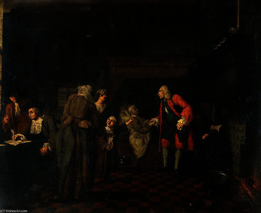 Interior With A Medical Practitioner Attending To A Sick Man In The Presence Of Other Figures — Jan Josef Horemans The Elder