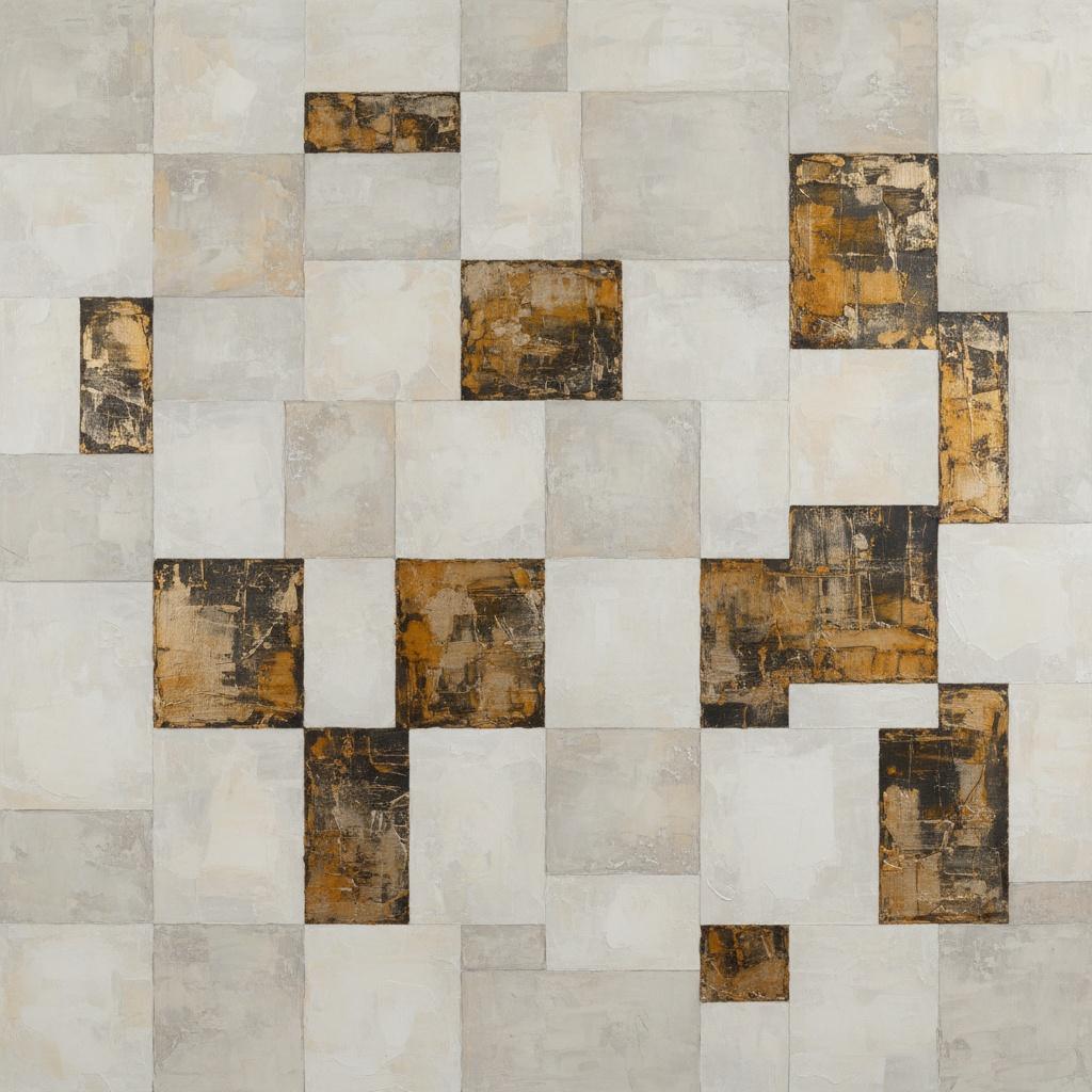 Fragmentierte Echos Von Ocker Und Gold In Einem Monumentalen Geometrischen Triptychon — Laurent Fabre