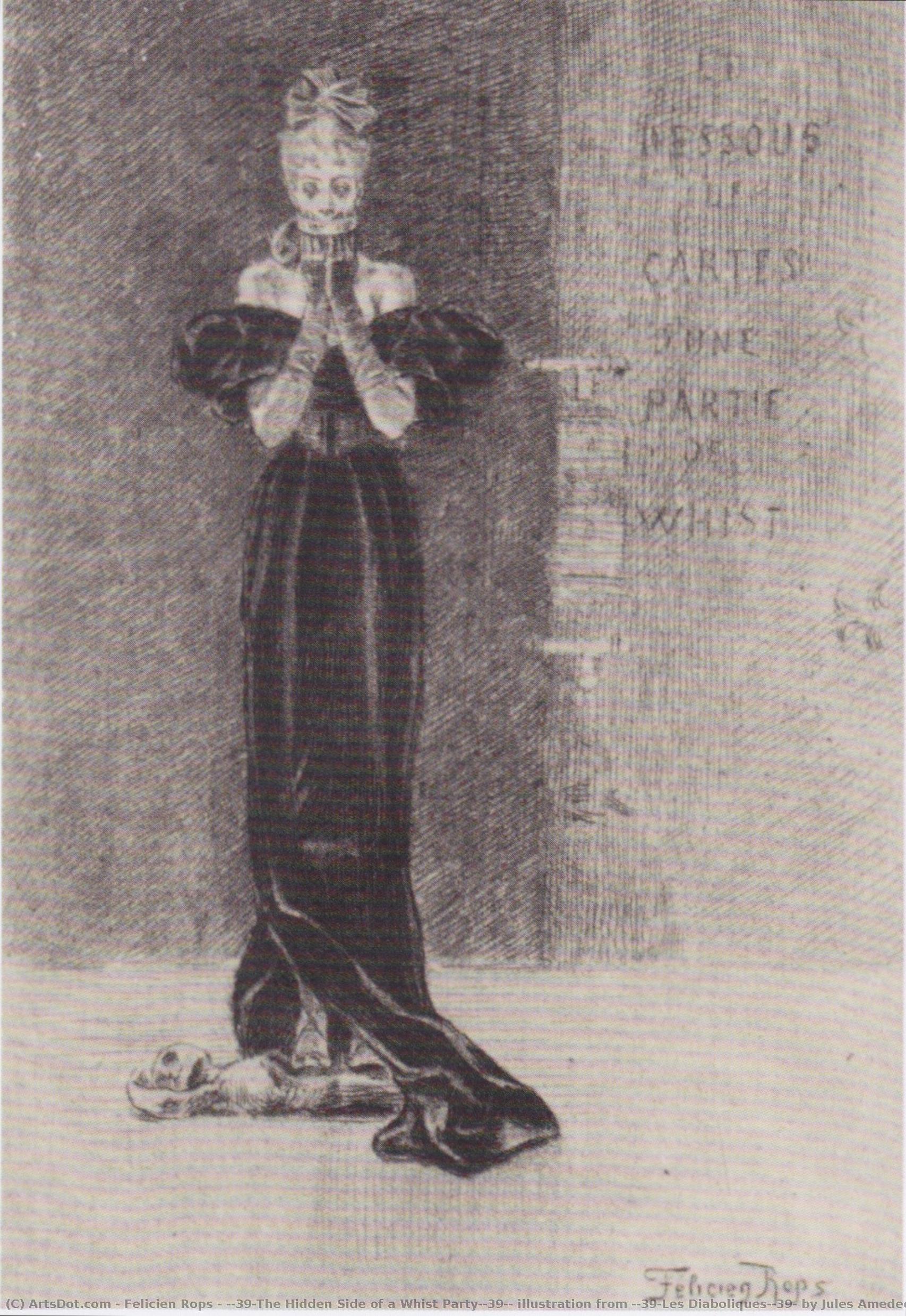 'the Hidden Side Of A Whist Party', Illustration From 'les Diaboliques' By Jules Amedee Barbey D'aurevilly (1808-89) 1886 (engraving) (b/w Photo) — Félicien Rops