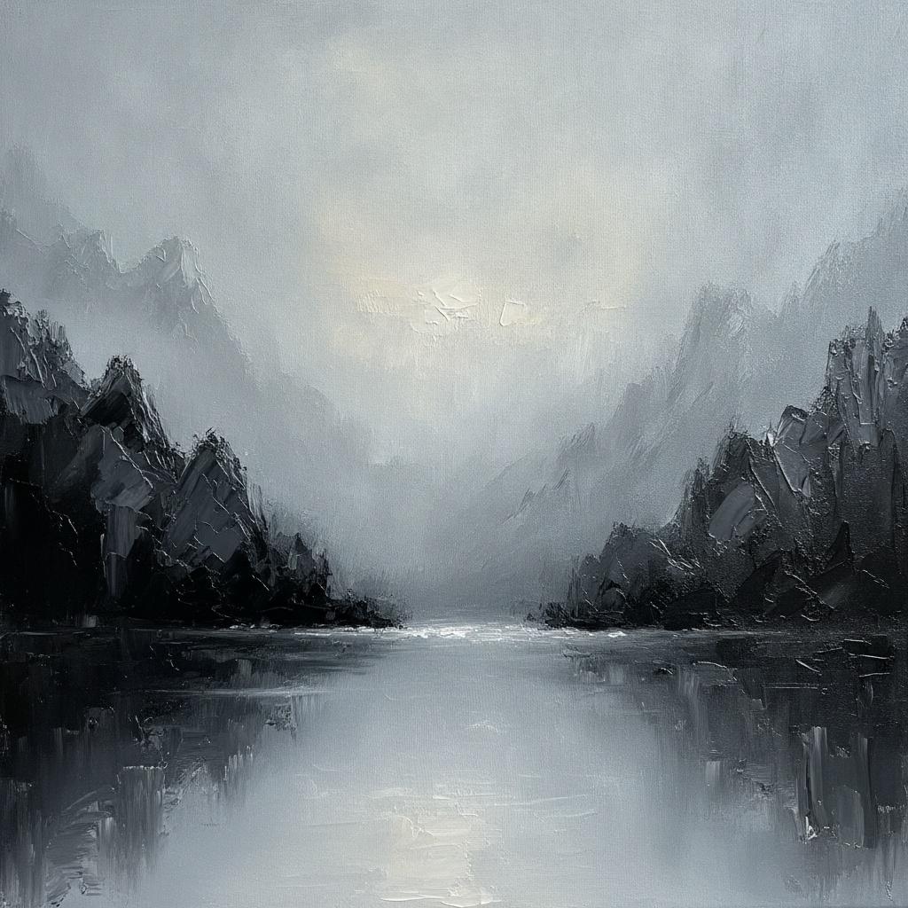 Obsidian Peaks Piercing The Silver Mist — Christian Noiret