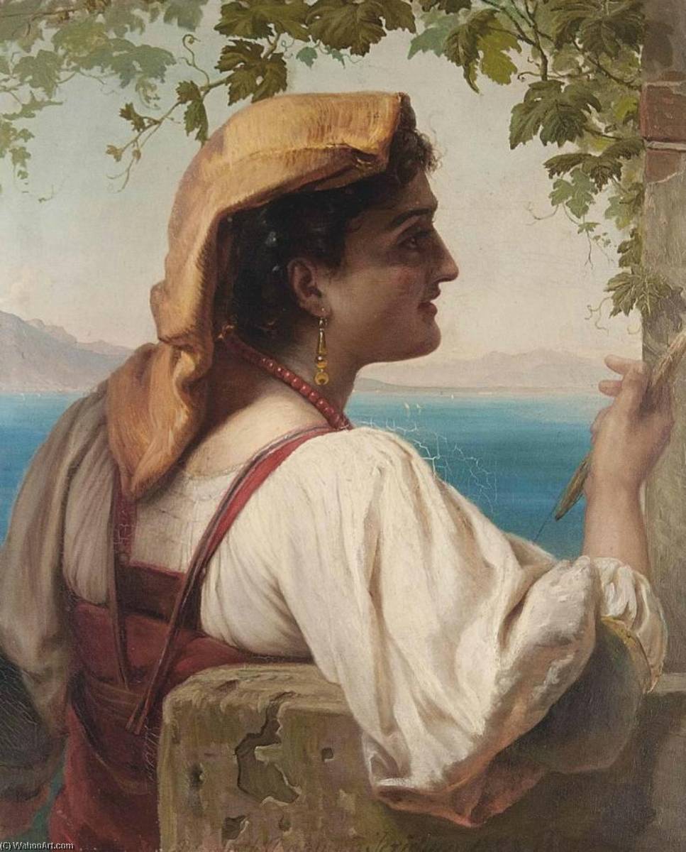 An Italian Maiden Mending Nets On The Bay Of Naples (also Known As Daydreaming) — Elisabeth Jerichau-baumann